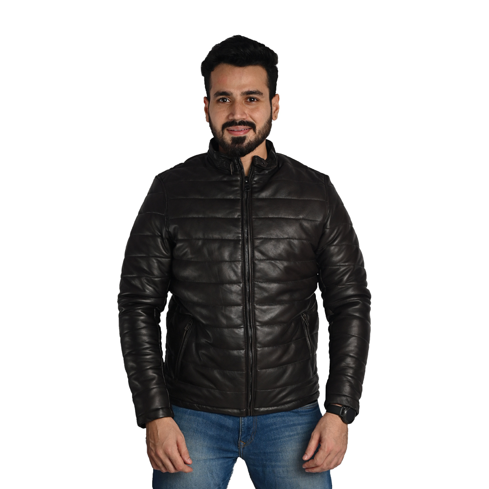 Black Colour Genuine Leather Bomber Jacket For Men By Brune & Bareskin